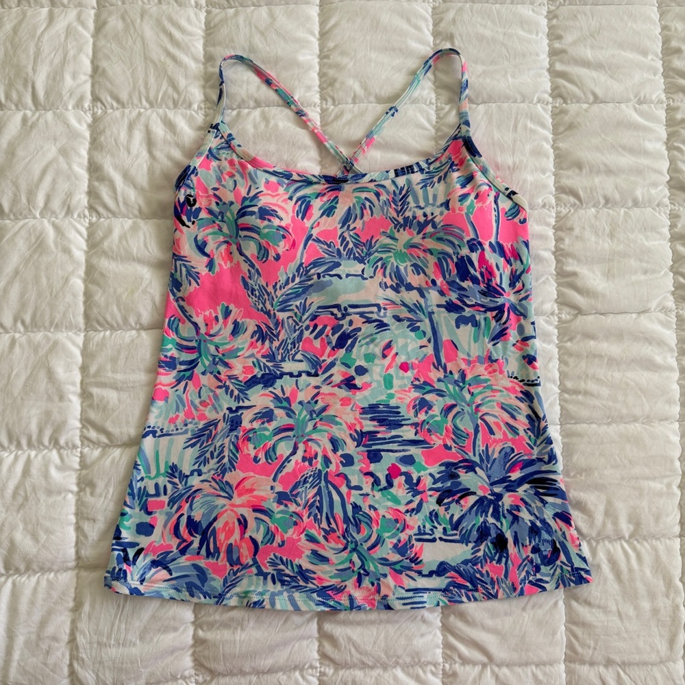 {Lilly Pulitzer} Tropical Print Luxletic Bandy Bra Tank Top Adjustable Straps |M